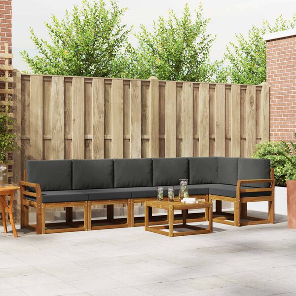 vidaXL Set de canapele de exterior cu pernă 7 pcs Natural și Antracit