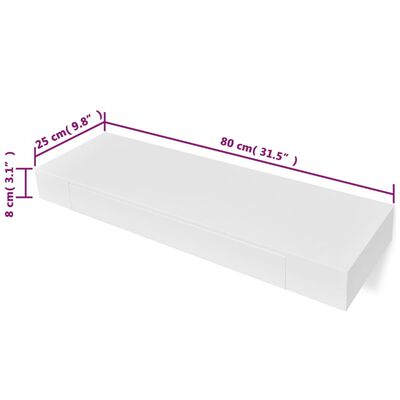 vidaXL Rafturi de perete suspendate cu sertare, 2 buc., alb, 80 cm