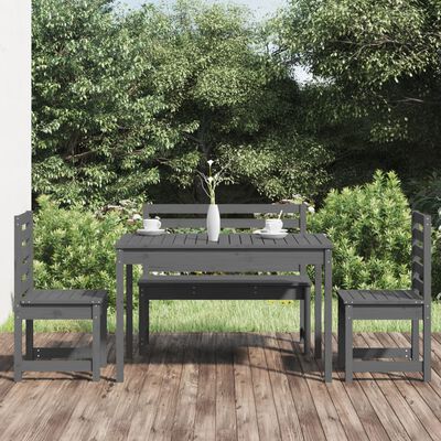vidaXL Set de dining pentru grădină, 4 piese, gri, lemn masiv de pin