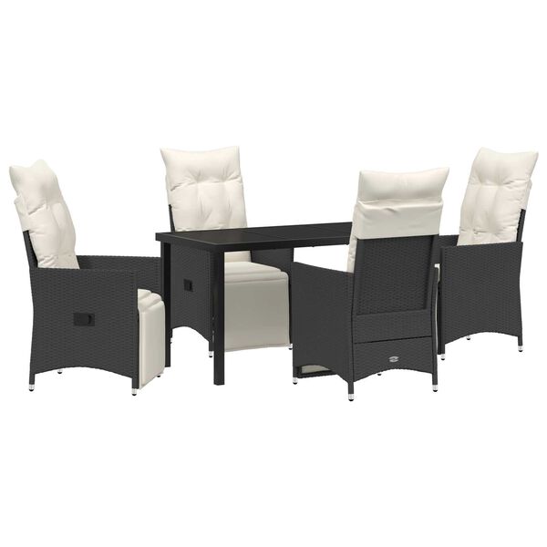 vidaXL Set de masă pentru grădină cu pernă 5 pcs Negru Rattan poli