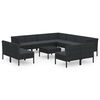vidaXL Set mobilier de grădină cu perne, 12 piese, negru, poliratan