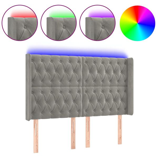 vidaXL Tăblie de pat cu LED, gri deschis, 163x16x118/128 cm, catifea