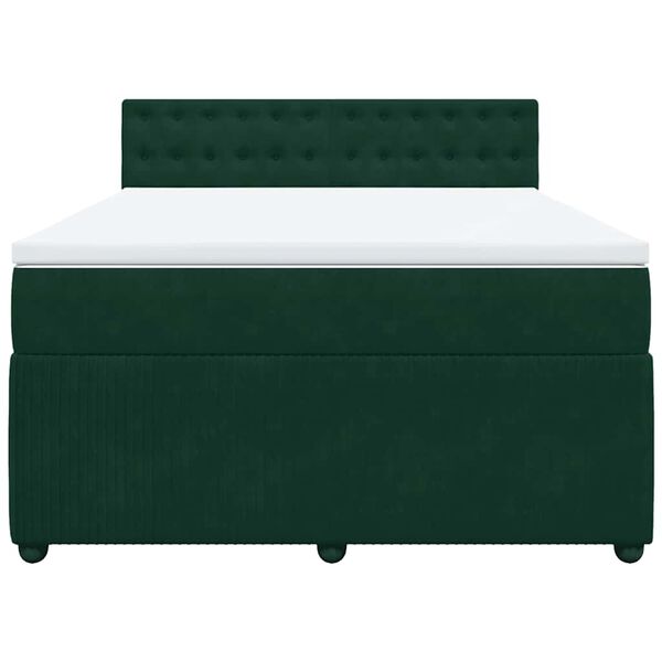 vidaXL Pat box spring cu saltea, verde &icirc;nchis, 140x190 cm, catifea