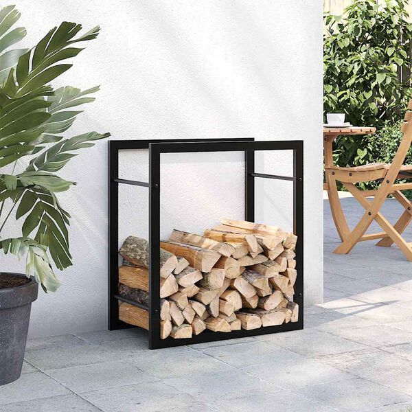 vidaXL Suport pentru lemne de foc, negru mat, 50x28x56 cm, oțel