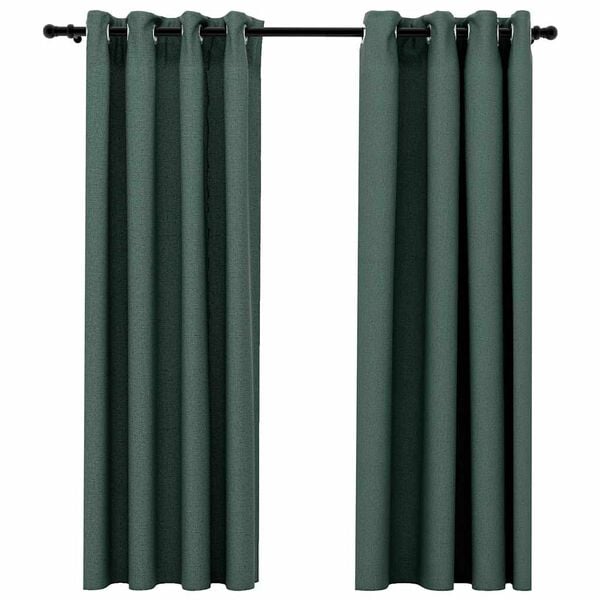 vidaXL Perdele opace aspect p&acirc;nză cu ocheți 2 buc. verde 140x175 cm