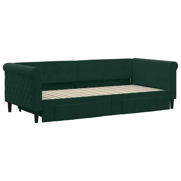 vidaXL Pat de zi cu extensie și sertare verde &icirc;nchis 90x200 cm catifea