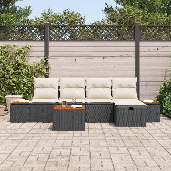 vidaXL Set de canapele pentru grădină cu pernă 6 pcs Negru Rattan poli