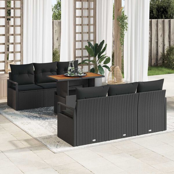 vidaXL Set de canapele pentru grădină 7 pcs Negru Rattan poli