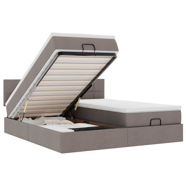 vidaXL Cadru de pat otoman cu saltele Taupe 200x200cm țesătură