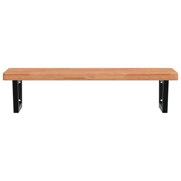 vidaXL Raft pentru lavoar montat pe perete, oțel și lemn masiv fag