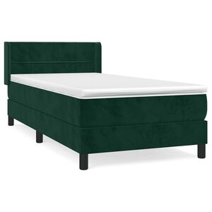 vidaXL Pat box spring cu saltea, verde &icirc;nchis, 90x190 cm, catifea