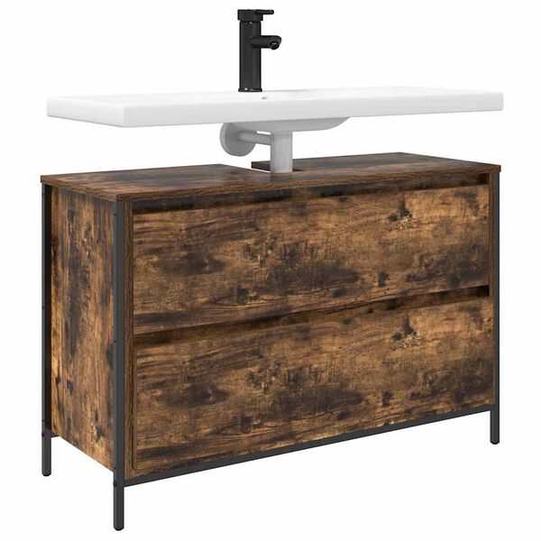 vidaXL Dulap pentru baie cu sertare stejar afumat 90x34,5x60 cm