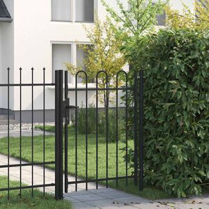 vidaXL Poartă de gard cu o ușă, v&acirc;rf arcuit, negru, 1 x 1,2 m, oțel