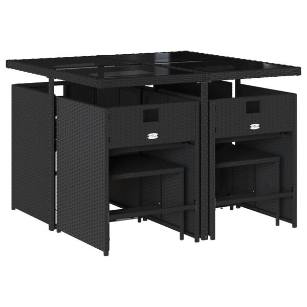 vidaXL Set mobilier de grădină cu perne, 9 piese, negru, poliratan