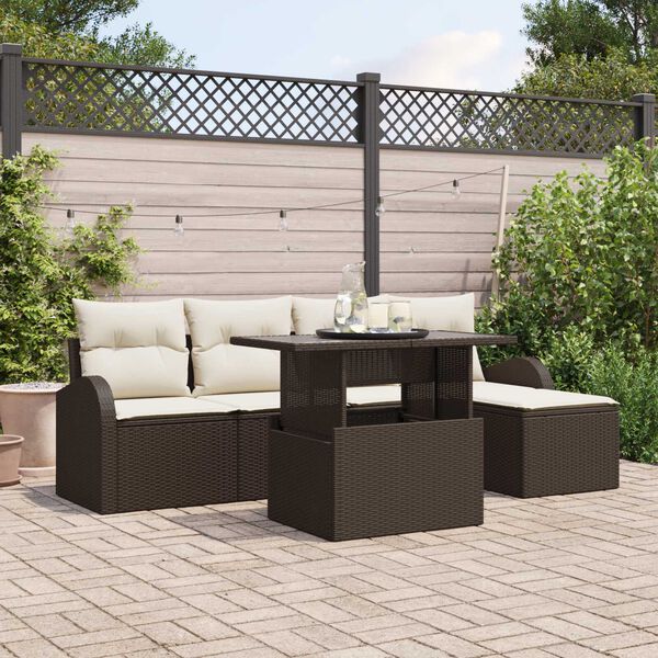 vidaXL Set de canapele pentru grădină cu pernă 6 pcs Maro Rattan poli