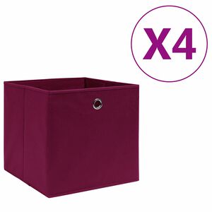 vidaXL Cutii depozitare, 4 buc., roșu &icirc;nchis, 28x28x28 cm, textil