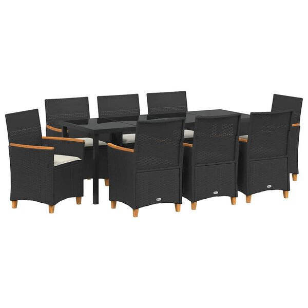 vidaXL Set de masă pentru grădină 9 pcs Negru poliratan