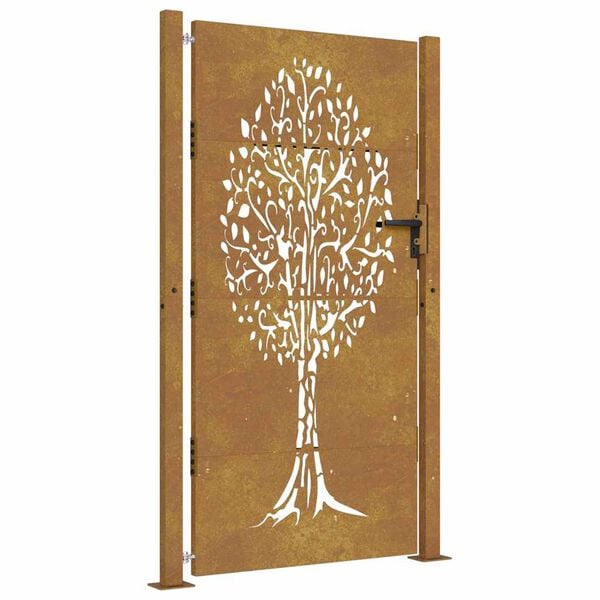 vidaXL Poartă de grădină 100x175 cm, oțel corten, design copac