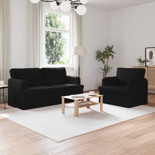 vidaXL Canapea 2 pcs Negru 162 x 80 x 85 cm țesătură