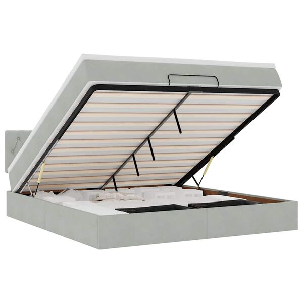 vidaXL Cadru de pat otoman cu saltea Gri deschis 160x200cm catifea