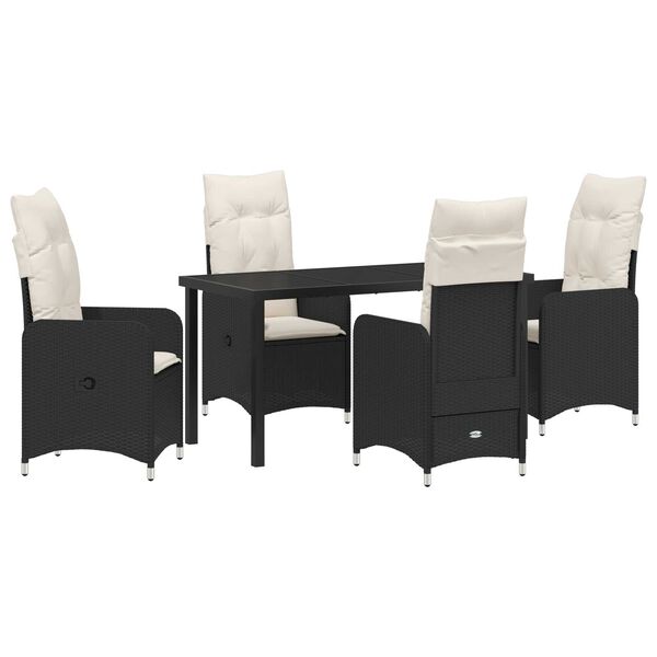 vidaXL Set de masă pentru grădină cu pernă 5 pcs Negru Rattan poli