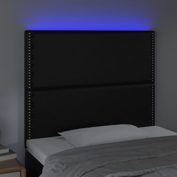 vidaXL Tăblie de pat cu LED, negru, 100x5x118/128 cm, piele ecologică
