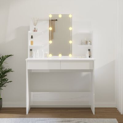 vidaXL Masă de toaletă cu LED, alb extralucios, 96x40x142 cm