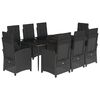 vidaXL Set mobilier de grădină cu perne, 9 piese, negru, poliratan
