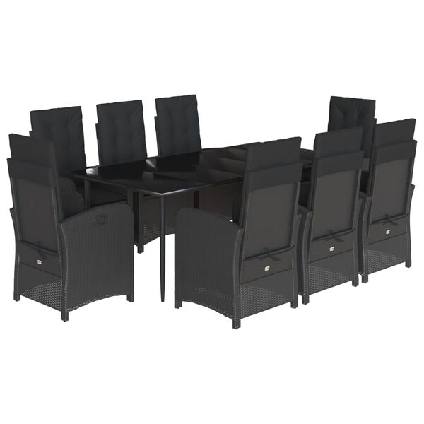 vidaXL Set mobilier de grădină cu perne, 9 piese, negru, poliratan
