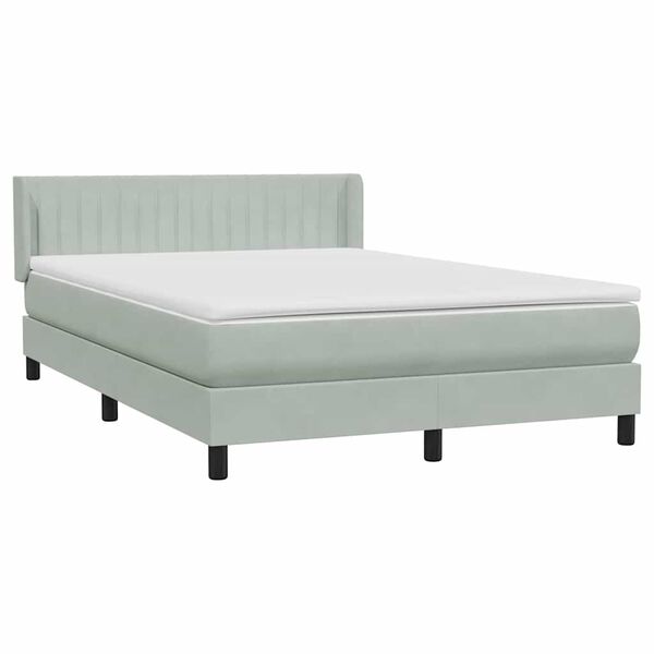 vidaXL Pat box spring cu saltea, gri deschis, 140x210 cm, catifea