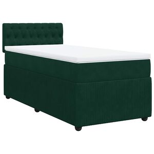 vidaXL Pat box spring cu saltea, verde &icirc;nchis, 90x190 cm, catifea
