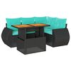 vidaXL Set mobilier de grădină cu perne, 5 piese, negru, poliratan