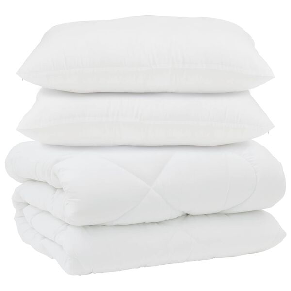 vidaXL Duvet cu perne cu pernă 3 pcs Alb Microfibră și Pene de Rață