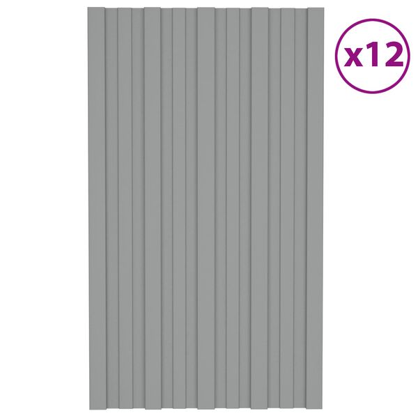vidaXL Panou de acoperiș 12 pcs Gri 80 x 45 cm Oțel galvanizat