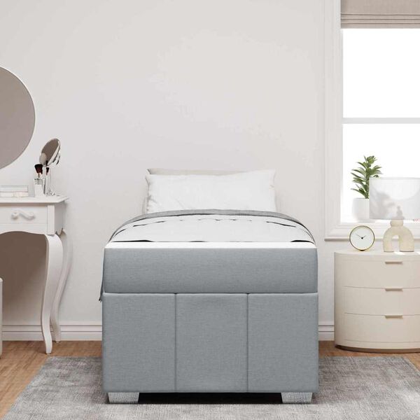 vidaXL Cadru de pat cu saltea Gri deschis 90 x 200 cm țesătură