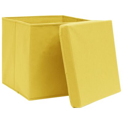 vidaXL Cutii depozitare cu capace, 4 buc., galben, 28x28x28 cm