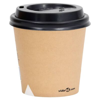 vidaXL Pahare de cafea de hârtie cu capace, 250 buc., maro, 120 ml