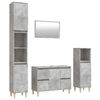 vidaXL Set mobilier de baie, 4 piese, gri beton, lemn compozit