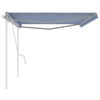 vidaXL Copertină retractabilă manual cu st&acirc;lpi, albastru/alb 5x3,5 m
