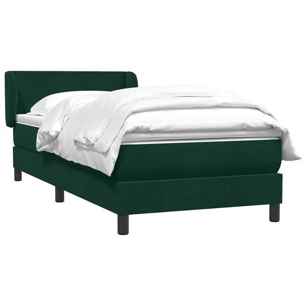 vidaXL Pat box spring cu saltea, verde &icirc;nchis, 90x210 cm, catifea