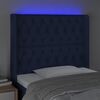 vidaXL Tăblie de pat cu LED, albastru, 103x16x118/128 cm, textil