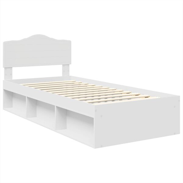 vidaXL Cadru de pat cu headboard Alb 90 x 200 cm Lemn de pin masiv