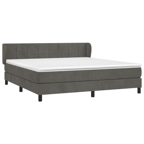 vidaXL Pat box spring cu saltea, gri &icirc;nchis, 180x200 cm, catifea