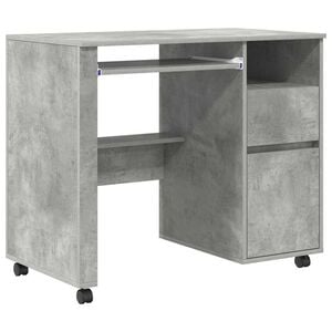 vidaXL Birou cu roți Gri din beton Lemn prelucrat 91 x 50 x 77 cm