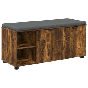 vidaXL Bancă pentru hol cu pernă cu ușă Stejar Afumat 100 x 38 x 46 cm