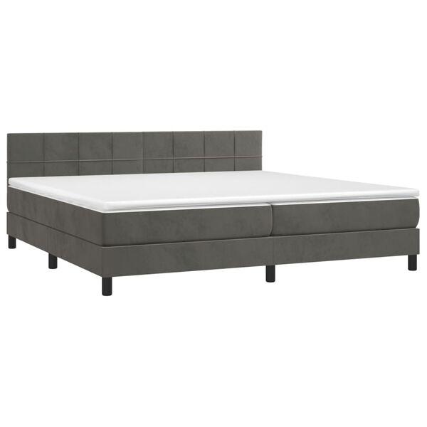 vidaXL Pat box spring cu saltea, gri &icirc;nchis, 200x200 cm, catifea