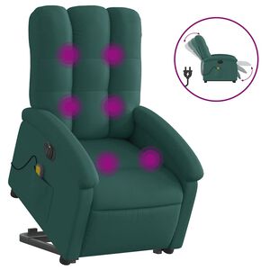 vidaXL Fotoliu electric masaj rabatabil / ridicare verde &icirc;nchis textil