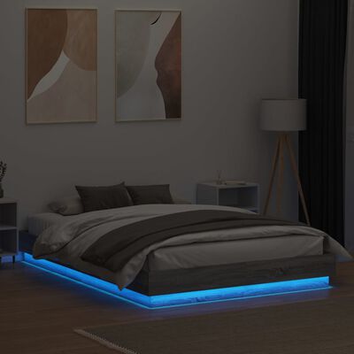 vidaXL Cadru de pat cu lumini LED, gri sonoma, 140x200 cm