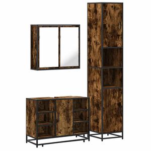 vidaXL Set mobilier de baie, 3 piese, stejar fumuriu, lemn prelucrat