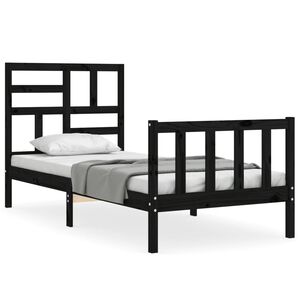 vidaXL Cadru de pat cu tăblie Small Single, negru, lemn masiv